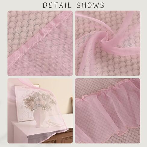 2 Panels Multi‑Layered Ruffle Curtain Valance Semi‑Sheer Voile Tier Curtain Rod Pocket Light Filtering Ruffled Window Drapes for Kitchen Cafe Bedroom Small Window Over Sink(Pink,39"x51") in Saudi Arabia