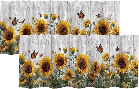 Sunflower Valances for Windows 2 Pack,Rod Pocket Short Valance Window Treatment for Kitchen,Bedroom Living Room,Bathroom,Office,RV Bunk,Home Decor,Rustic Butterfly Floral Farmhouse,18x54 in in Saudi Arabia