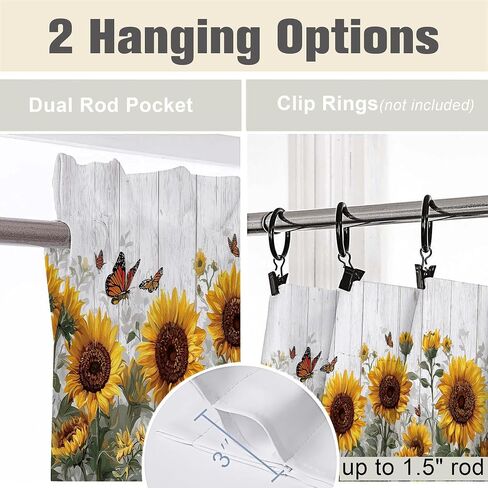 Sunflower Valances for Windows 2 Pack,Rod Pocket Short Valance Window Treatment for Kitchen,Bedroom Living Room,Bathroom,Office,RV Bunk,Home Decor,Rustic Butterfly Floral Farmhouse,18x54 in in Saudi Arabia