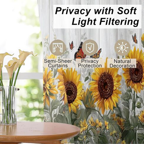 Sunflower Valances for Windows 2 Pack,Rod Pocket Short Valance Window Treatment for Kitchen,Bedroom Living Room,Bathroom,Office,RV Bunk,Home Decor,Rustic Butterfly Floral Farmhouse,18x54 in in Saudi Arabia