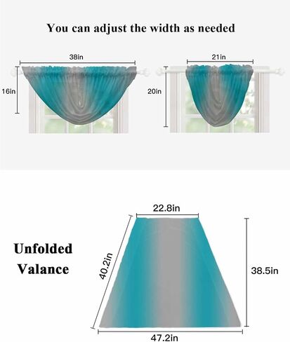 Ombre Turquoise Gray Waterfall Valance for Windows/Living Room/Bedroom, Simple Color Modern Striped Art Sheer Swag Valances Rod Pocket Curtains Kitchen Bathroom Window Treatment 3 Panels in Saudi Arabia
