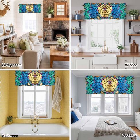 Stained Glass Valance for Windows 60"x18",Abstract Colorful Cracked Modern Art Rod Pocket Kitchen Curtains Panels Bedroom Living Room Bathroom Cafe Short Curtain Drape Decortive Window Treatment in Saudi Arabia
