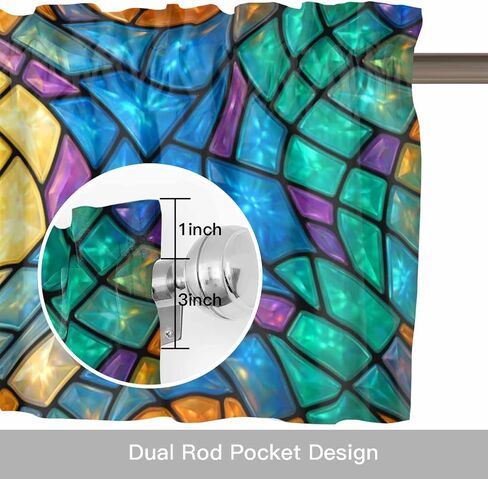 Stained Glass Valance for Windows 60"x18",Abstract Colorful Cracked Modern Art Rod Pocket Kitchen Curtains Panels Bedroom Living Room Bathroom Cafe Short Curtain Drape Decortive Window Treatment in Saudi Arabia
