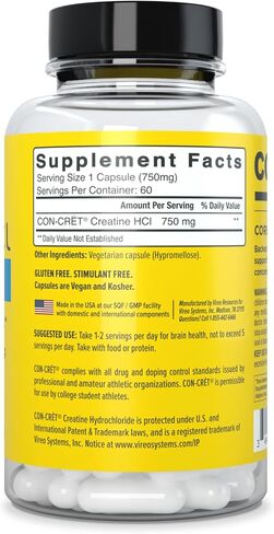 CON-CRET Creatine HCl for Brain Health Capsules – Clinically Tested Support for Memory, Focus, Concentration, Problem-Solving, Clarity, and Mood.* | Made in USA (60 Day Supply) in Saudi Arabia