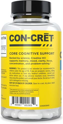 CON-CRET Creatine HCl for Brain Health Capsules – Clinically Tested Support for Memory, Focus, Concentration, Problem-Solving, Clarity, and Mood.* | Made in USA (60 Day Supply) in Saudi Arabia