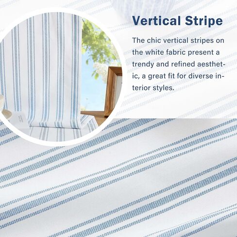ZJDECOR 84 Inches Long Blue White Striped Window Curtains,Woven Stripe on White Cotton Blended Semi Sheer Drapes,Cottage Panels for Bedroom Living Room,Rod Pocket,55" Wx84 L(Pack of 2) in Saudi Arabia