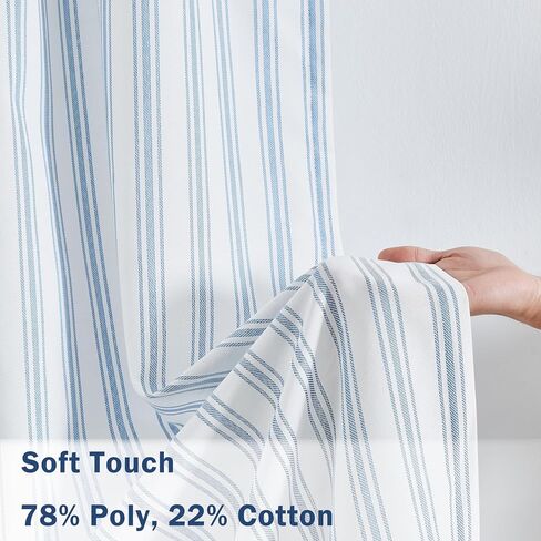 ZJDECOR 84 Inches Long Blue White Striped Window Curtains,Woven Stripe on White Cotton Blended Semi Sheer Drapes,Cottage Panels for Bedroom Living Room,Rod Pocket,55" Wx84 L(Pack of 2) in Saudi Arabia
