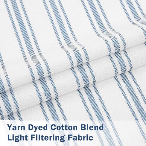 ZJDECOR 84 Inches Long Blue White Striped Window Curtains,Woven Stripe on White Cotton Blended Semi Sheer Drapes,Cottage Panels for Bedroom Living Room,Rod Pocket,55" Wx84 L(Pack of 2) in Saudi Arabia