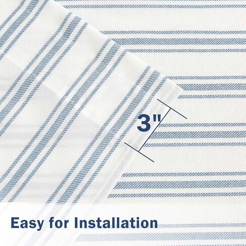 ZJDECOR 84 Inches Long Blue White Striped Window Curtains,Woven Stripe on White Cotton Blended Semi Sheer Drapes,Cottage Panels for Bedroom Living Room,Rod Pocket,55" Wx84 L(Pack of 2) in Saudi Arabia