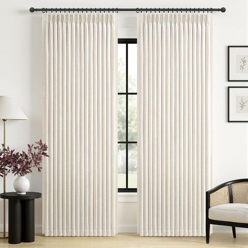 Pinch Pleated Linen Curtains Blackout 96 Inches Long 2 Panels Set for Living/Bedroom Darkening Viral Thermal Memory Trained Wide Curtain with Rings&Hooks 8FT Farmhouse Heavy Drapes 50"W x 96"L, Birch in Saudi Arabia