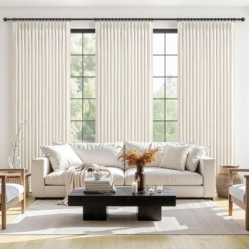Pinch Pleated Linen Curtains Blackout 96 Inches Long 2 Panels Set for Living/Bedroom Darkening Viral Thermal Memory Trained Wide Curtain with Rings&Hooks 8FT Farmhouse Heavy Drapes 50"W x 96"L, Birch in Saudi Arabia