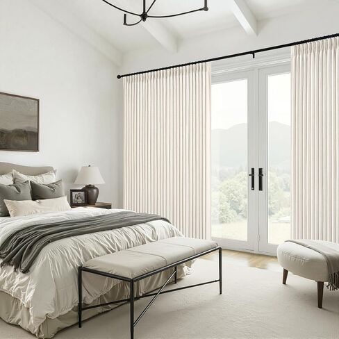 Pinch Pleated Linen Curtains Blackout 96 Inches Long 2 Panels Set for Living/Bedroom Darkening Viral Thermal Memory Trained Wide Curtain with Rings&Hooks 8FT Farmhouse Heavy Drapes 50"W x 96"L, Birch in Saudi Arabia