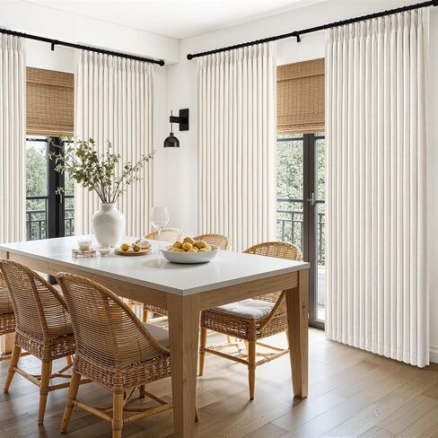Pinch Pleated Linen Curtains Blackout 96 Inches Long 2 Panels Set for Living/Bedroom Darkening Viral Thermal Memory Trained Wide Curtain with Rings&Hooks 8FT Farmhouse Heavy Drapes 50"W x 96"L, Birch in Saudi Arabia