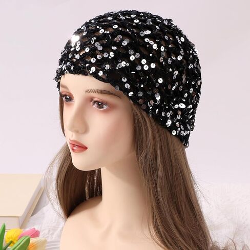 Women's Summer Glitter Sequin Beanie Boho Hollow Out Crochet Hat for Beach Travel Party in Saudi Arabia