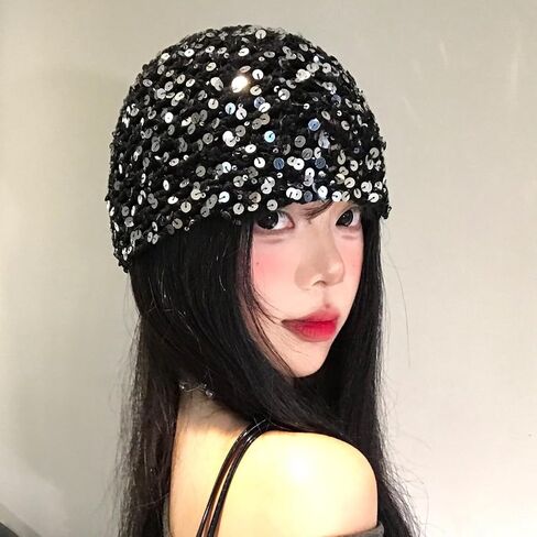 Women's Summer Glitter Sequin Beanie Boho Hollow Out Crochet Hat for Beach Travel Party in Saudi Arabia