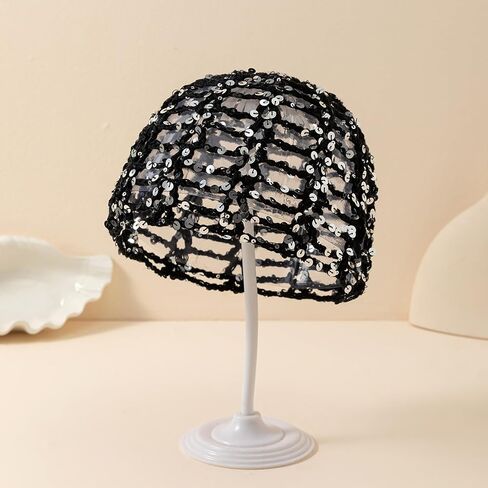 Women's Summer Glitter Sequin Beanie Boho Hollow Out Crochet Hat for Beach Travel Party in Saudi Arabia