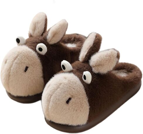 Fuzzy Animal Slippers for Women & Men, Donkey Womens Mens Funny Cute Fluffy Plush Warm Memory Foam House Slippers in Saudi Arabia