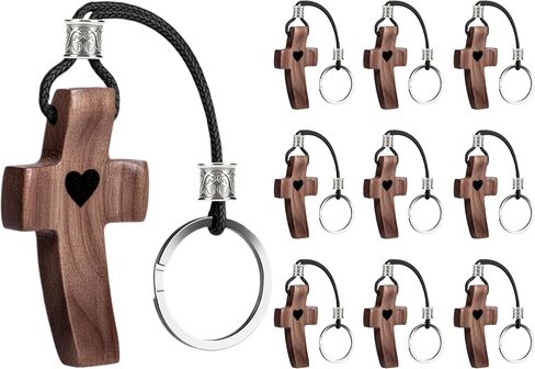 Gift for Women Handmade Wooden Cross Keychain Bulk, Natural Walnut | Christian Cross Keychain, Graduation Fathers Day Birthday Gifts in Saudi Arabia