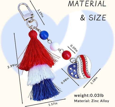 Patriotic USA 250th Anniversary Keychain for Women - 4th of July Tassel Key Chain with American Flag Heart Charm, Red White Blue US Pride Accessories for Purses and Gifts in Saudi Arabia