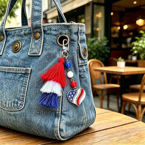 Patriotic USA 250th Anniversary Keychain for Women - 4th of July Tassel Key Chain with American Flag Heart Charm, Red White Blue US Pride Accessories for Purses and Gifts in Saudi Arabia