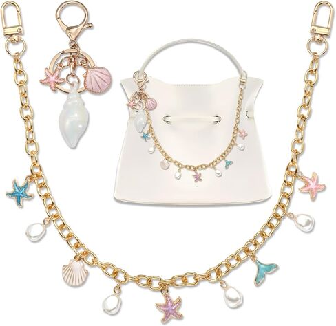 BELICEY Beachy Purse Charms Chain Starfish Seashell Alloy Bag Chains with Conch Keychain Elegant Pink Blue Handbag Decoration Chain Accessories for Shoulder Crossboby Women in Saudi Arabia