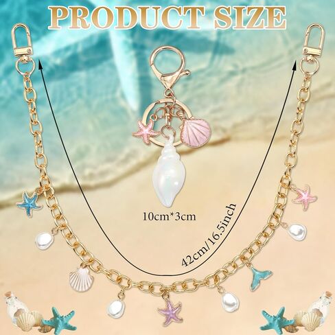 BELICEY Beachy Purse Charms Chain Starfish Seashell Alloy Bag Chains with Conch Keychain Elegant Pink Blue Handbag Decoration Chain Accessories for Shoulder Crossboby Women in Saudi Arabia