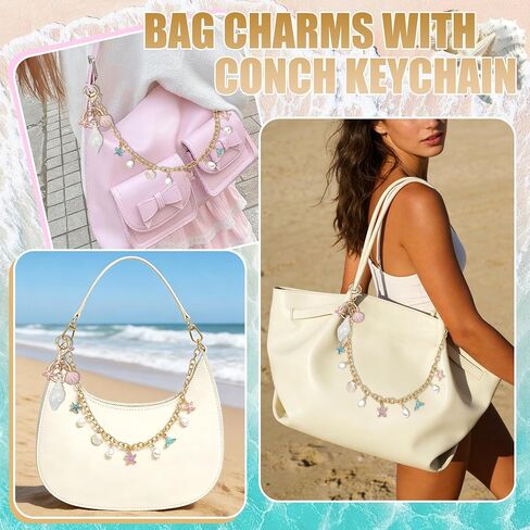 BELICEY Beachy Purse Charms Chain Starfish Seashell Alloy Bag Chains with Conch Keychain Elegant Pink Blue Handbag Decoration Chain Accessories for Shoulder Crossboby Women in Saudi Arabia