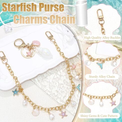 BELICEY Beachy Purse Charms Chain Starfish Seashell Alloy Bag Chains with Conch Keychain Elegant Pink Blue Handbag Decoration Chain Accessories for Shoulder Crossboby Women in Saudi Arabia
