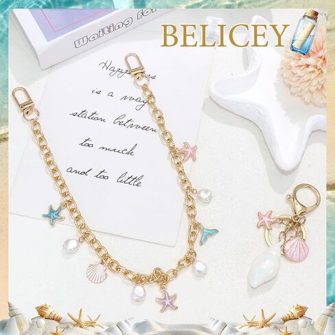 BELICEY Beachy Purse Charms Chain Starfish Seashell Alloy Bag Chains with Conch Keychain Elegant Pink Blue Handbag Decoration Chain Accessories for Shoulder Crossboby Women in Saudi Arabia
