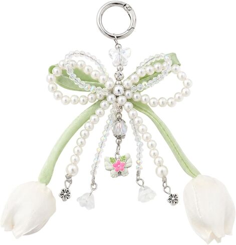 Cute Bag Charms Keychain - Bow Flowers Purse Charm for Handbags Tulip Keyring Bags Accessories Women Birthday Gifts in Saudi Arabia