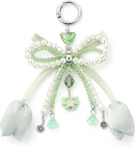 Cute Bag Charms Keychain - Bow Flowers Purse Charm for Handbags Tulip Keyring Bags Accessories Women Birthday Gifts in Kuwait