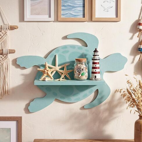 Novabright Sea Turtle Wall Shelf Wooden Cute Sea Turtle Wall Decor Display Shelf with Mounting Screws for Bedroom Boys Room Nursery Decor in Kuwait