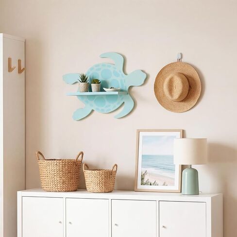Novabright Sea Turtle Wall Shelf Wooden Cute Sea Turtle Wall Decor Display Shelf with Mounting Screws for Bedroom Boys Room Nursery Decor in Kuwait