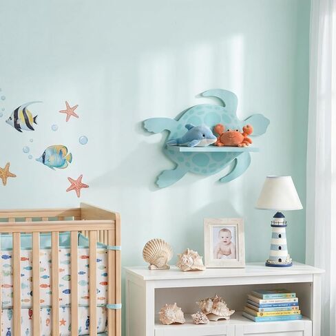 Novabright Sea Turtle Wall Shelf Wooden Cute Sea Turtle Wall Decor Display Shelf with Mounting Screws for Bedroom Boys Room Nursery Decor in Kuwait