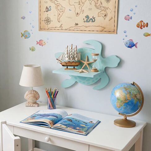 Novabright Sea Turtle Wall Shelf Wooden Cute Sea Turtle Wall Decor Display Shelf with Mounting Screws for Bedroom Boys Room Nursery Decor in Kuwait