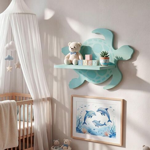 Novabright Sea Turtle Wall Shelf Wooden Cute Sea Turtle Wall Decor Display Shelf with Mounting Screws for Bedroom Boys Room Nursery Decor in Kuwait