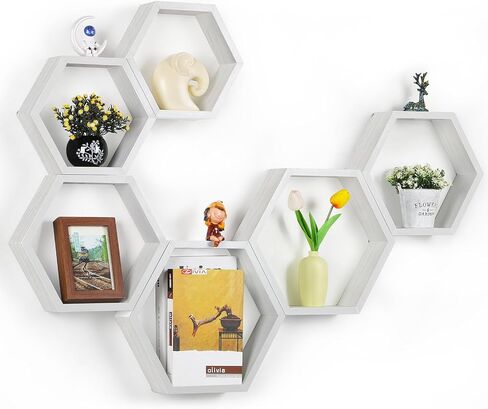 YBING Hexagon Floating Shelves Black Hexagonal Shelves Set of 6 Wood Honeycomb Shelves for Farmhouse MDF Hexagon Wall Decor Storage Shelves for Bedroom Office Living Room in Saudi Arabia