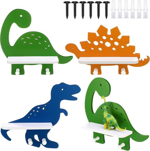 Pinkunn 3 قطع ديناصور خشبي جدار الجرف الزخرفية ديناصور رف الكتب ترايسيراتوبس Iguanodon ستيجوسورس جدار الجرف مع أوتاد معلقة دينو الحضانة ديكور لغرفة الأولاد، 3 أنماط in Kuwait