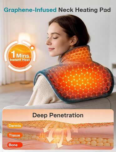 ALLJOY Graphene-Infused Heating Pad for Neck and Shoulders and Back Deeper Pain Relief, 1Mins Instant Heat, Father-s Day Gift-s for Dad, Weighted Neck Heating Pad with 9 Heat 4 Timers in Saudi Arabia
