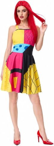 Graffiti Print Dress Costume Women with Red Wig Halloween Horror Movie Outfit Creepy Sundress for Halloween Party in Saudi Arabia
