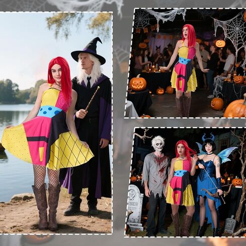 Graffiti Print Dress Costume Women with Red Wig Halloween Horror Movie Outfit Creepy Sundress for Halloween Party in Saudi Arabia