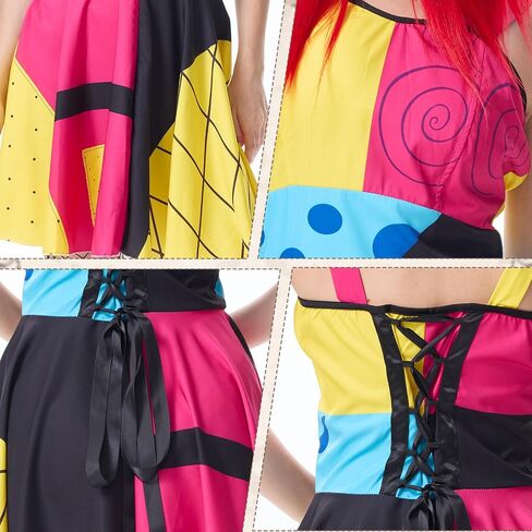 Graffiti Print Dress Costume Women with Red Wig Halloween Horror Movie Outfit Creepy Sundress for Halloween Party in Saudi Arabia