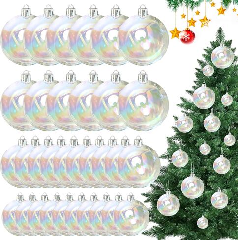 Iridescent Ornament Balls 36 PCS Multisize Clear Christmas Ornaments Balls for Halloween DIY Cauldron Bubble Iridescent Plastic Ornaments Ball for Wreath Clear Christmas Ornament for Xmas Tree in Saudi Arabia