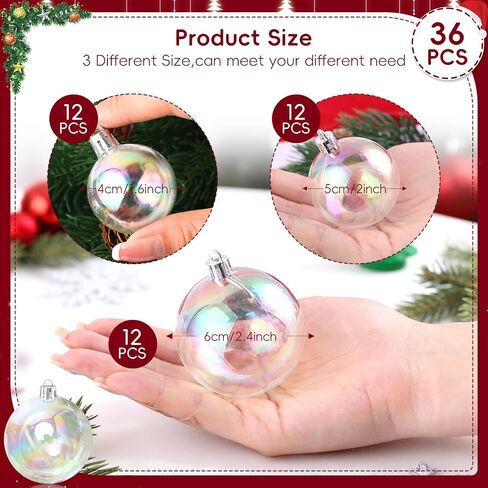 Iridescent Ornament Balls 36 PCS Multisize Clear Christmas Ornaments Balls for Halloween DIY Cauldron Bubble Iridescent Plastic Ornaments Ball for Wreath Clear Christmas Ornament for Xmas Tree in Saudi Arabia