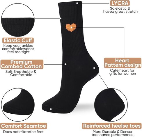 Corlap Women's Cotton Crew Calf Socks - 5 Pairs Ankle High Dress Casual Socks, Fun Cute Heart Gifts for Mom Mother in Kuwait