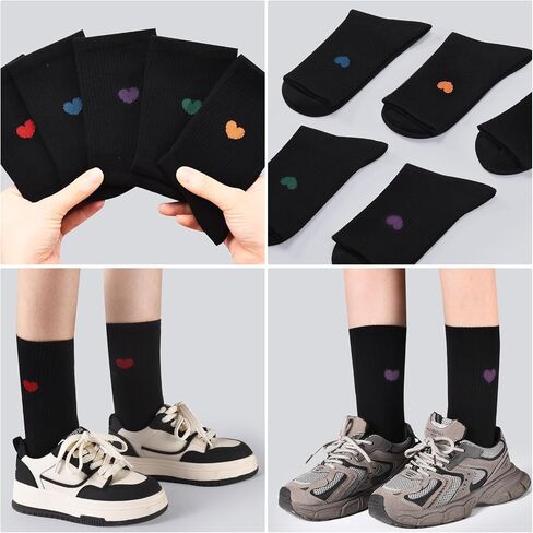 Corlap Women's Cotton Crew Calf Socks - 5 Pairs Ankle High Dress Casual Socks, Fun Cute Heart Gifts for Mom Mother in Kuwait