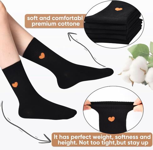 Corlap Women's Cotton Crew Calf Socks - 5 Pairs Ankle High Dress Casual Socks, Fun Cute Heart Gifts for Mom Mother in Kuwait