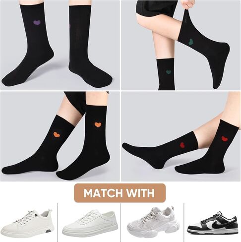 Corlap Women's Cotton Crew Calf Socks - 5 Pairs Ankle High Dress Casual Socks, Fun Cute Heart Gifts for Mom Mother in Kuwait