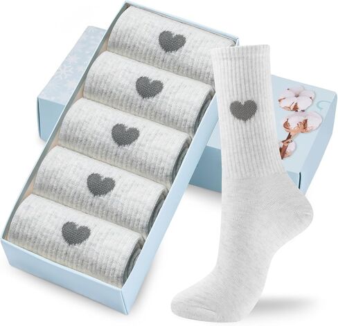 Corlap Women's Cotton Crew Calf Socks - 5 Pairs Ankle High Dress Casual Socks, Fun Cute Heart Gifts for Mom Mother in Kuwait