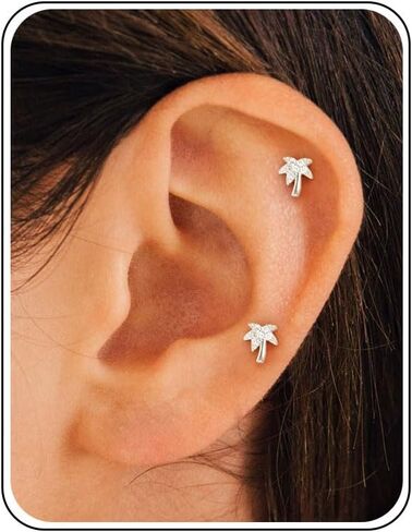 HANLI 20G Tiny Hypoallergenic Flat Back Earrings for Women - 14K Gold/Silver Plated Small Flat Back Stud Earrings Cartilage Helix Piercing Jewelry in Saudi Arabia